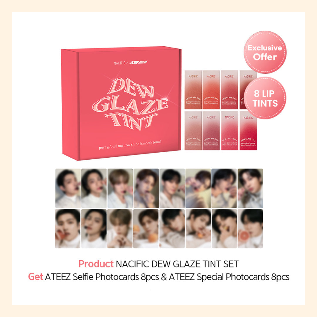 Nacific x ATEEZ The Masterpiece Event Dew Glaze Tint Set ATEEZ Selfie Photocards + Special Photocards asian authentic genuine original korean skincare montreal toronto calgary canada thekshop thekshop.ca natural organic vegan cruelty-free cosmetics kbeauty vancouver free shipping clean beauty routine skin makeup kpop stayz stan fandom photocard stray kids treasure ateez atiny dix30 brossard
