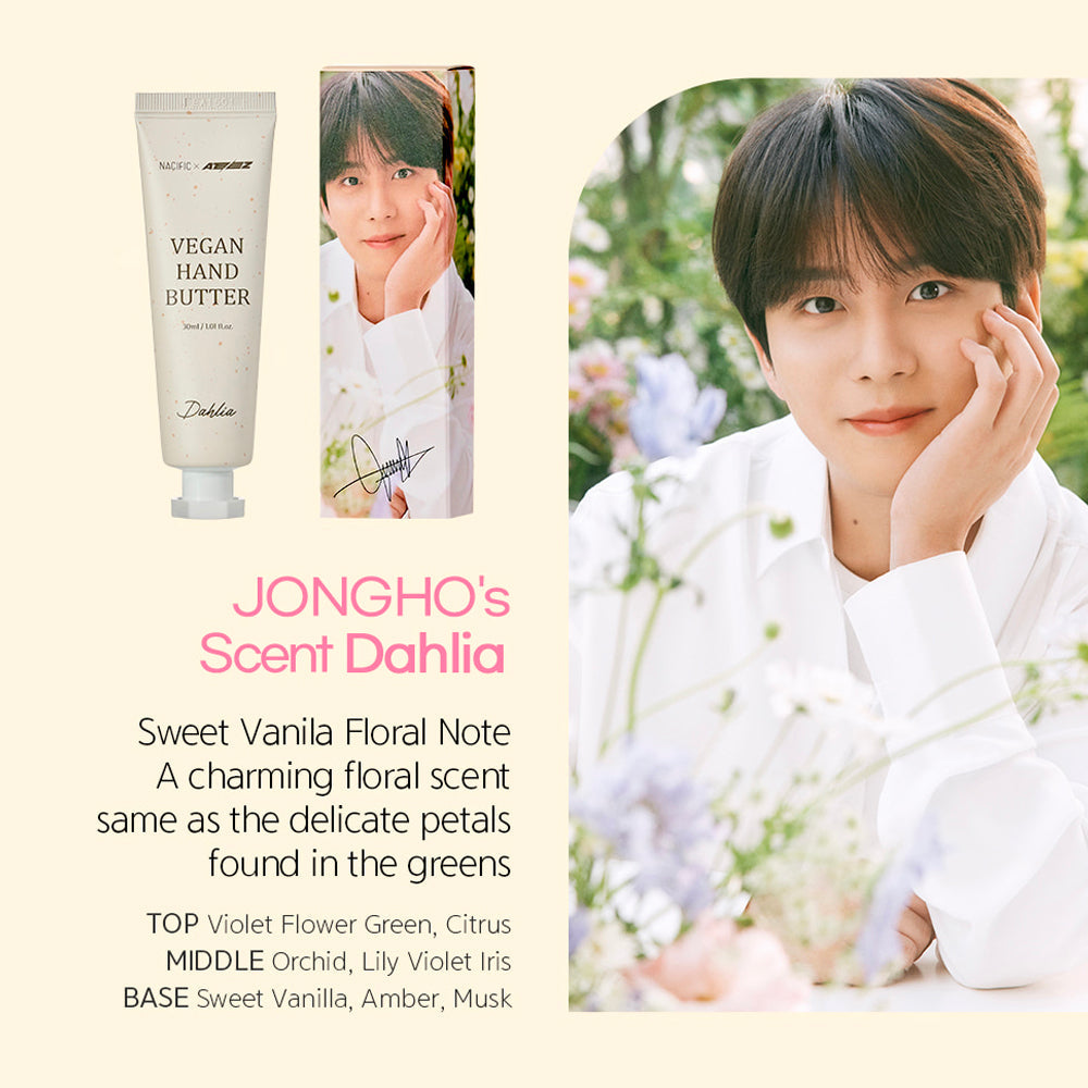 Nacific x ATEEZ Special Collaboration Scent In Bloom Vegan Hand Butter Set asian authentic genuine original korean skincare montreal toronto calgary canada thekshop thekshop.ca natural organic vegan cruelty-free cosmetics kbeauty vancouver free shipping clean beauty routine skin makeup kpop stayz stan fandom photocard stray kids treasure ateez atiny