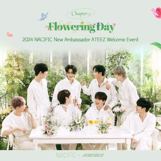 Nacific x ATEEZ Flowering Day Hello ATEEZ Welcome Event asian authentic genuine original korean skincare montreal toronto calgary canada thekshop thekshop.ca natural organic vegan cruelty-free cosmetics kbeauty vancouver free shipping clean beauty routine skin makeup kpop atiny